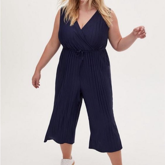 torrid Pants - Torrid Pleated Knit Crop Wide Leg Jumpsuit